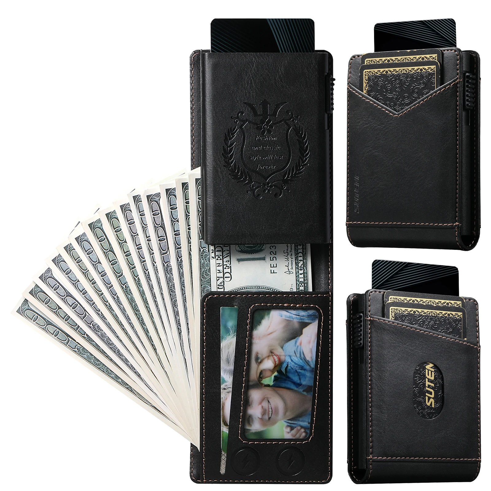 SUTENI Kartenetui mit Kartenfach, Flip-Cover aus Kunstleder, Kartenbox mit Knopfdruckfunktion, der die Karte automatisch herausbringt – Detail 8