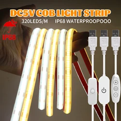 IP68 Waterproof COB LED Strip 5V USB Flexible LED Strip Light 320LEDs Neon Light Outdoor Swimming Pool High Density Linear Light