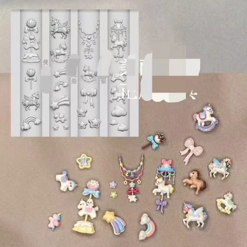 1pc Trojan Unicorn KT Jelly Beans  3D Acrylic Nail Mold Hand Engraving Mold Nail Art Decorations Silicone Nail Art view 3