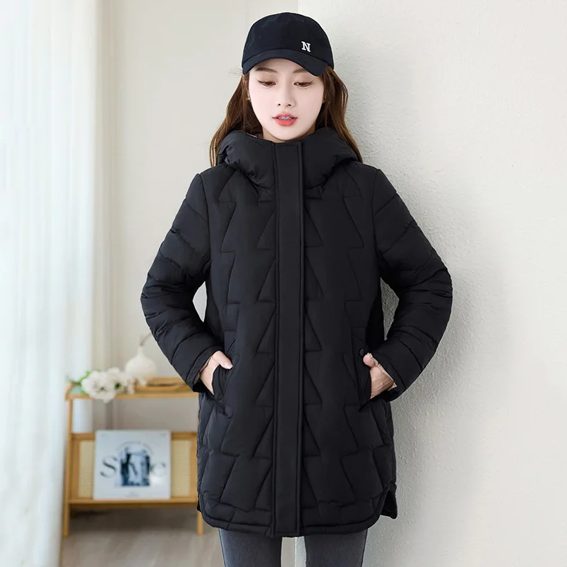 2025 novas mulheres parkas inverno meados de comprimento moda casual com capuz moda algodão quente jaquetas curtas coreano casacos com zíper parka