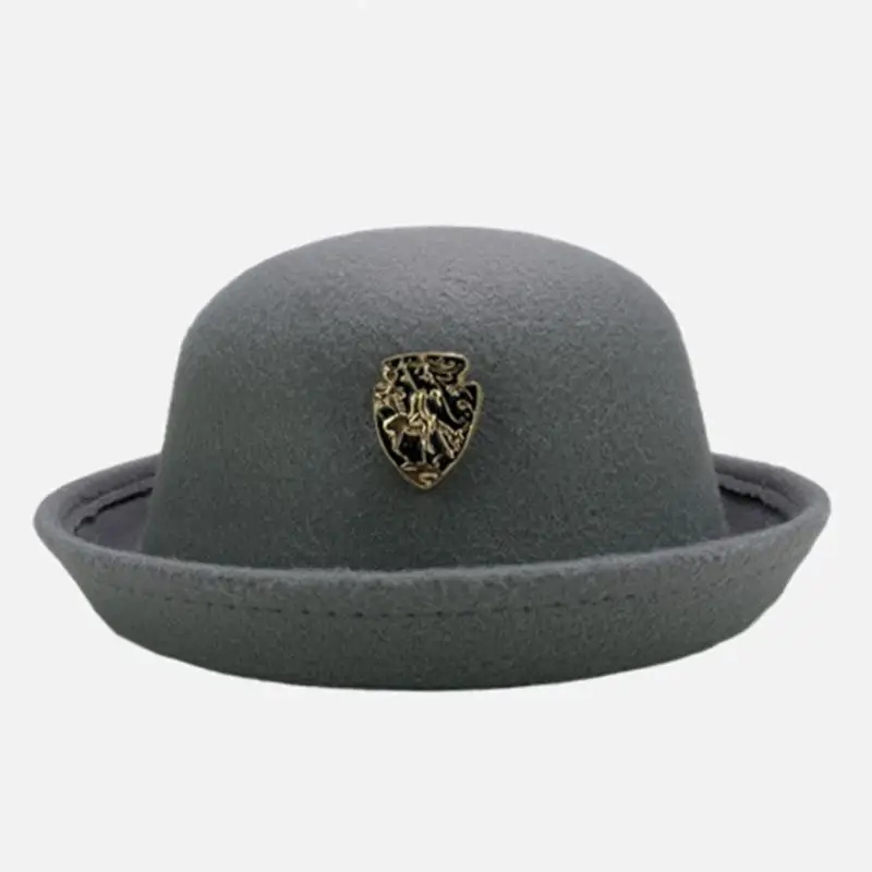 

39BD Badge Woolen Hat Breathable Elegant Upturned Brim Hat Holiday Wear