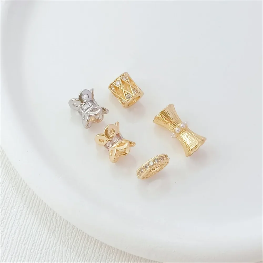 14K Gold-plated Micro-inlaid Zircon Double-sided Flower Stand Waist Bucket Bead Handcrafted DIY Bracelet Bead Partition Accessor
