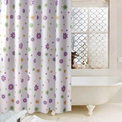 Dormitory Shower Curtain Waterproof Shower Curtain Shower Room Bathroom Curtain White Background Purple Flower Shower Curtain