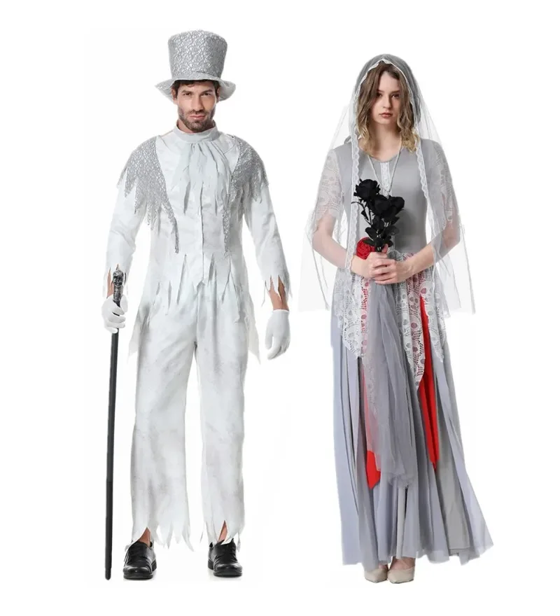 

Couples Corpse Bride Groom Costume Classic Long Creepy Mexican Zombie Roleplay Cosplay Carnival Halloween Fancy Party Dress