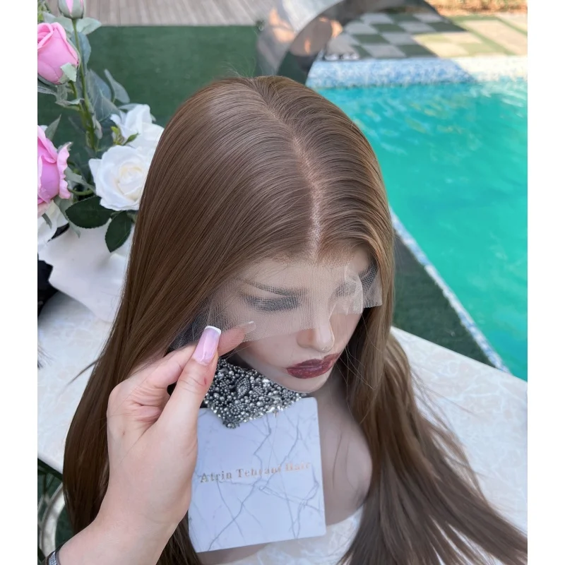 غلويليس ارتداء اليومي جودة عالية براون مستقيم الدانتيل الجبهة الباروكة الاصطناعية الدانتيل الباروكة مقاومة للحرارة #4