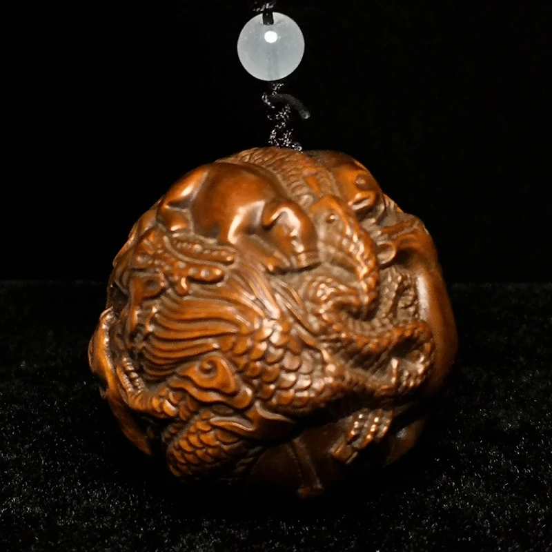 YIZHU CULTUER ART 4.5 CM Chinese boxwood hand carved Zodiac animal dragon tiger statue netsuke collection Gift