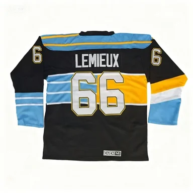 تي شيرت رجالي بدلة تدريب قميص رياضي أمريكي ريترو هوكي الجليد جيرسي 66 ماريو Lemieux ثلاثية الأبعاد جيرسي الرجال تي شيرت بأكمام طويلة #3