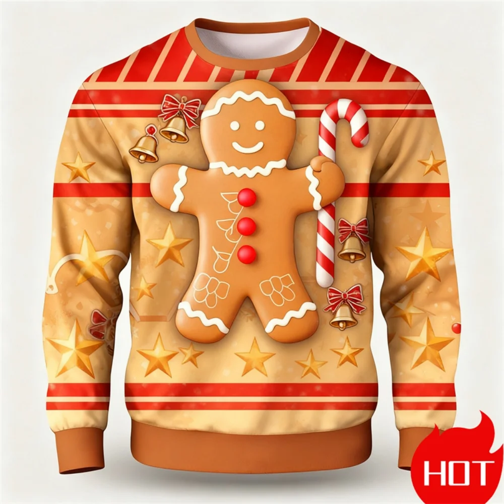 

Gingerbread Man Printed Sweatshirts Men Women Cute Christmas Festival Graphic Pullovers for Men Fashion Xmas Holiday Casual Tops