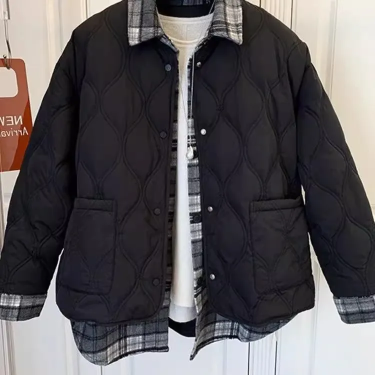 

Men's Large Size 300 Pou Plaid Cotton Jaet Winter Outerwear Casual Loose Fit Regular Length Polyester Fiber