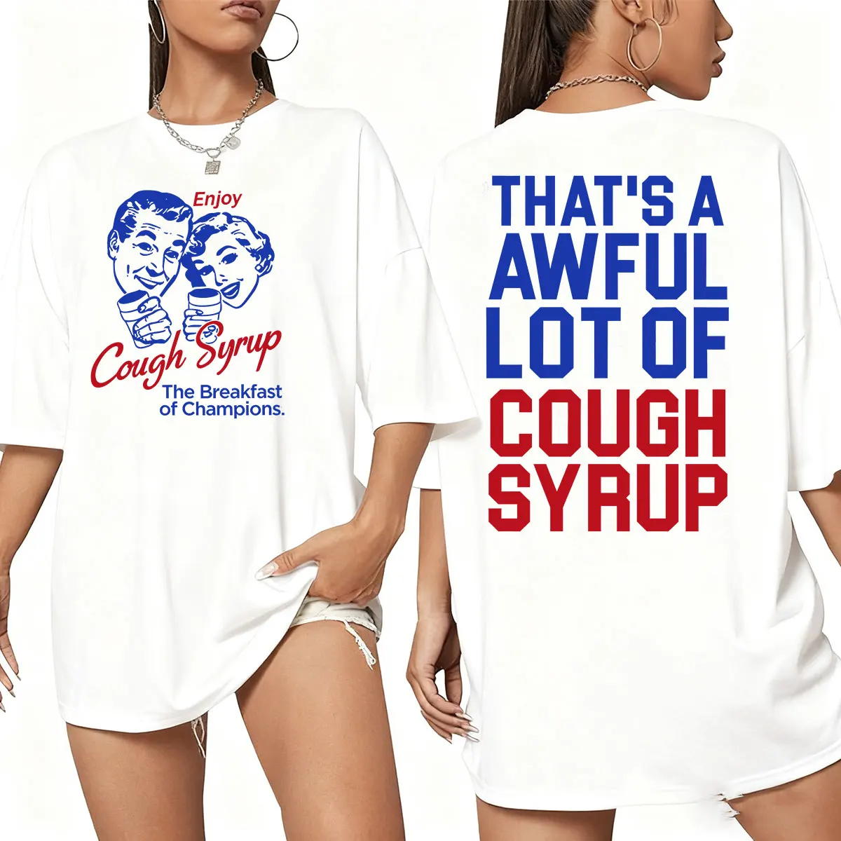 Enjoy Cough Syrup Breakfast of Champions Funny Meme T Shirts Men's Women Clothing Fashion Summer Oversized 100% Cotton T-shirts