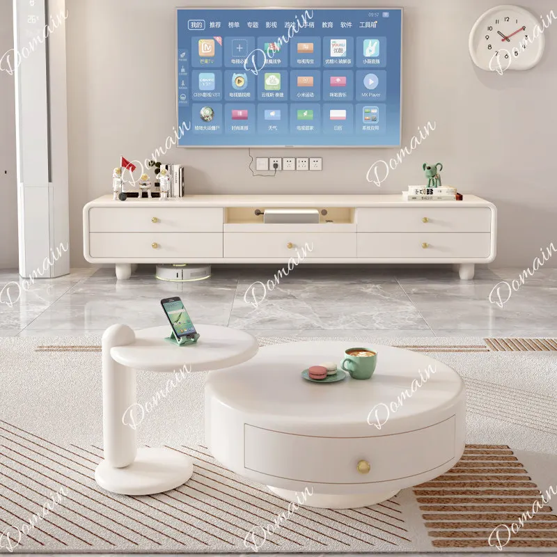 New Cream Style Laser Projector Coffee Table TV Cabinet Combo for Living Room Small Apartment Luxury