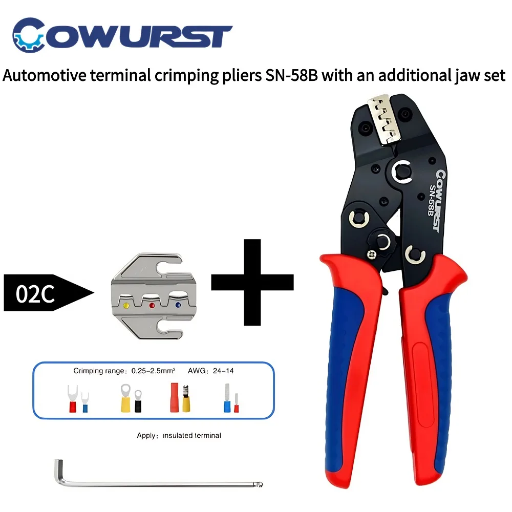 Pinza per crimpare terminali per auto SN-58B con un set di ganasce aggiuntivo per terminali a pressatura a freddo e pinze per utensili per l'inserimento del perno a molla