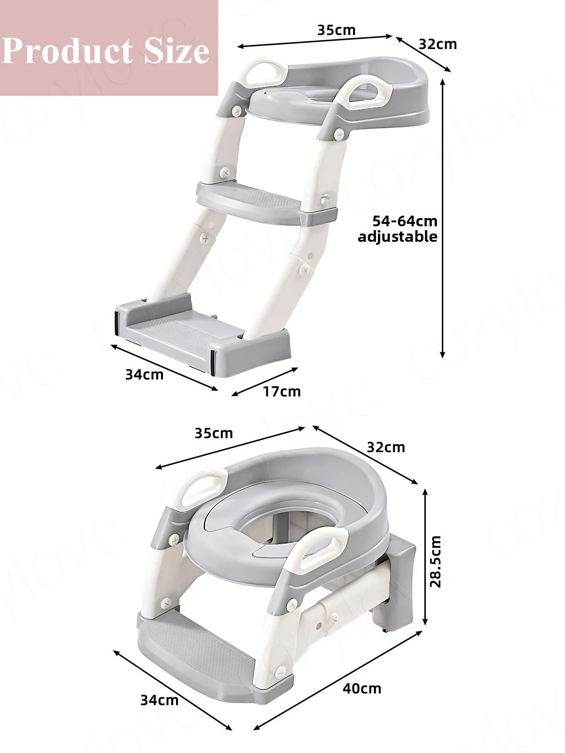 Foldable Toddler Potty Training Ladder Seat | Adjustable Kids Toilet Step Stool with Handles, 90° Folding Design