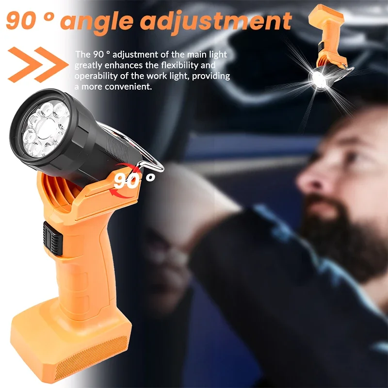ไฟทำงาน 9LED 4000mAh ชาร์จผ่าน USB Type-C พร้อมตะขอ หมุนได้ 90 องศา ° ไฟฉายฉุกเฉินแบบมือถือสำหรับซ่อมรถยนต์พร้อมฐานแม่เหล็ก
