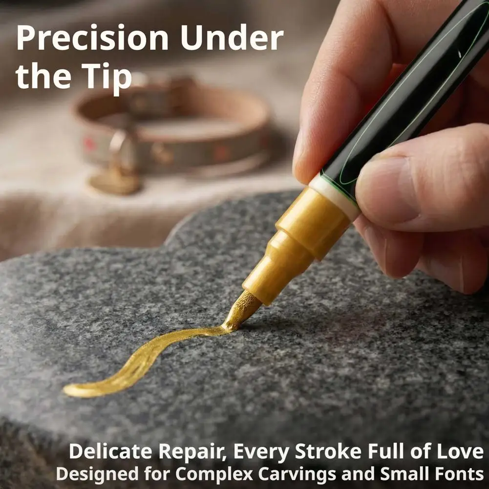 Stone Tablet Touch Up Paint Pen Waterproof Casing Gold/Silver/Black/White/Red/Green for Headstones, Grave Markers Car Interior