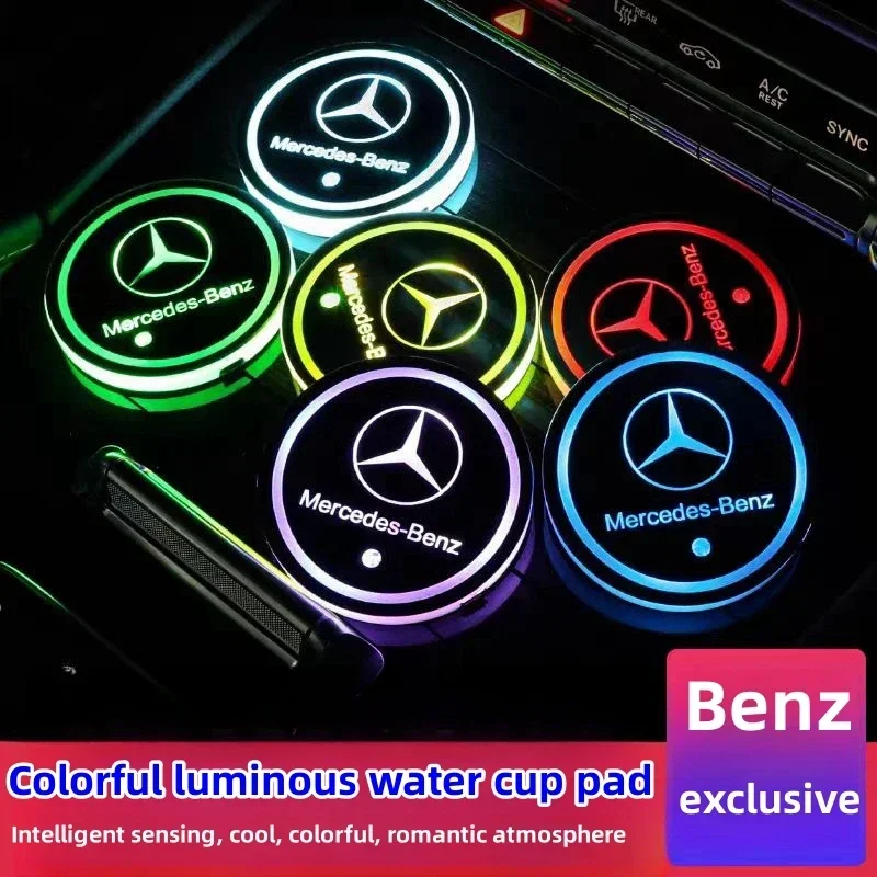 2PC LED Illuminated Car Water Cup Coaster for Mercedes Benz C260 W204 W205 W211 W212 W190 Auto Interior Atmosphere Light Coaster