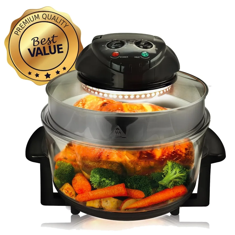 14.25 Inch Halogen Oven Air Fryer, Rotisserie, Roaster in Black,multipurpose function,more efficient cooking time