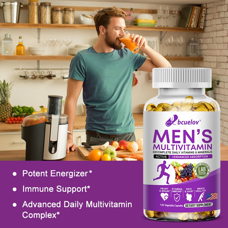 Dagelijkse multivitamine voor mannen - 22 vitaminen en mineralen, voedingssupplement voor immuniteit, energie, spijsvertering, huid en algemene gezondheid