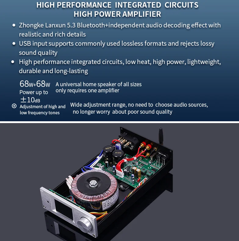 BRZHIFI 고출력 SUPAMP-3886 BT 5.3 디지털 오디오 앰프 홈 사운드 리시버 및 앰프