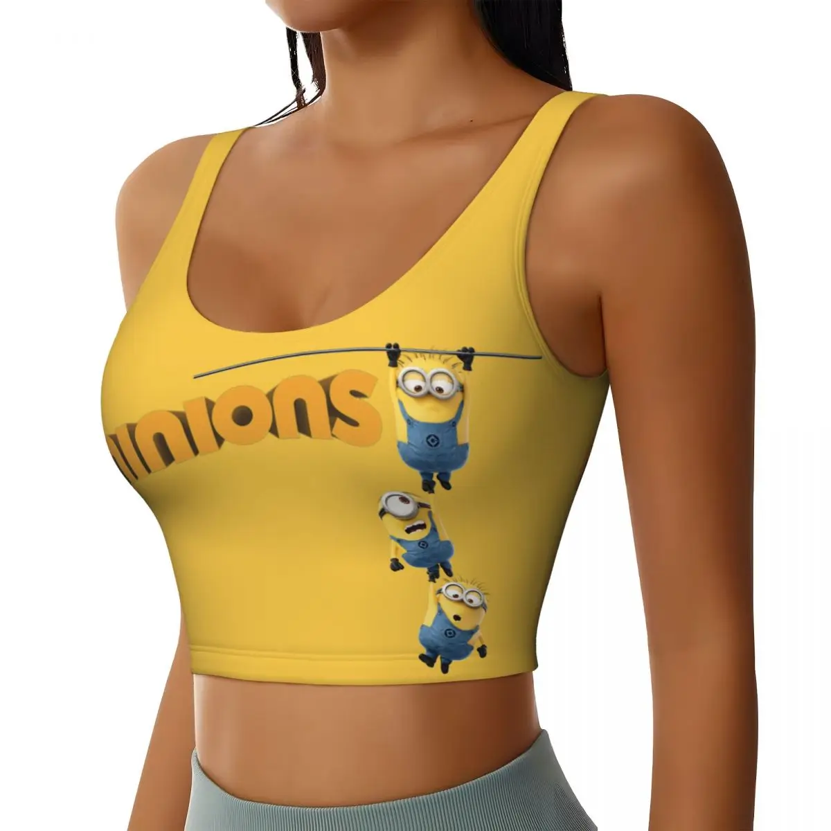 Custom High Impact Cute Minions Cartoon Sports Bra Women's Gym Workout Yoga Crop Top