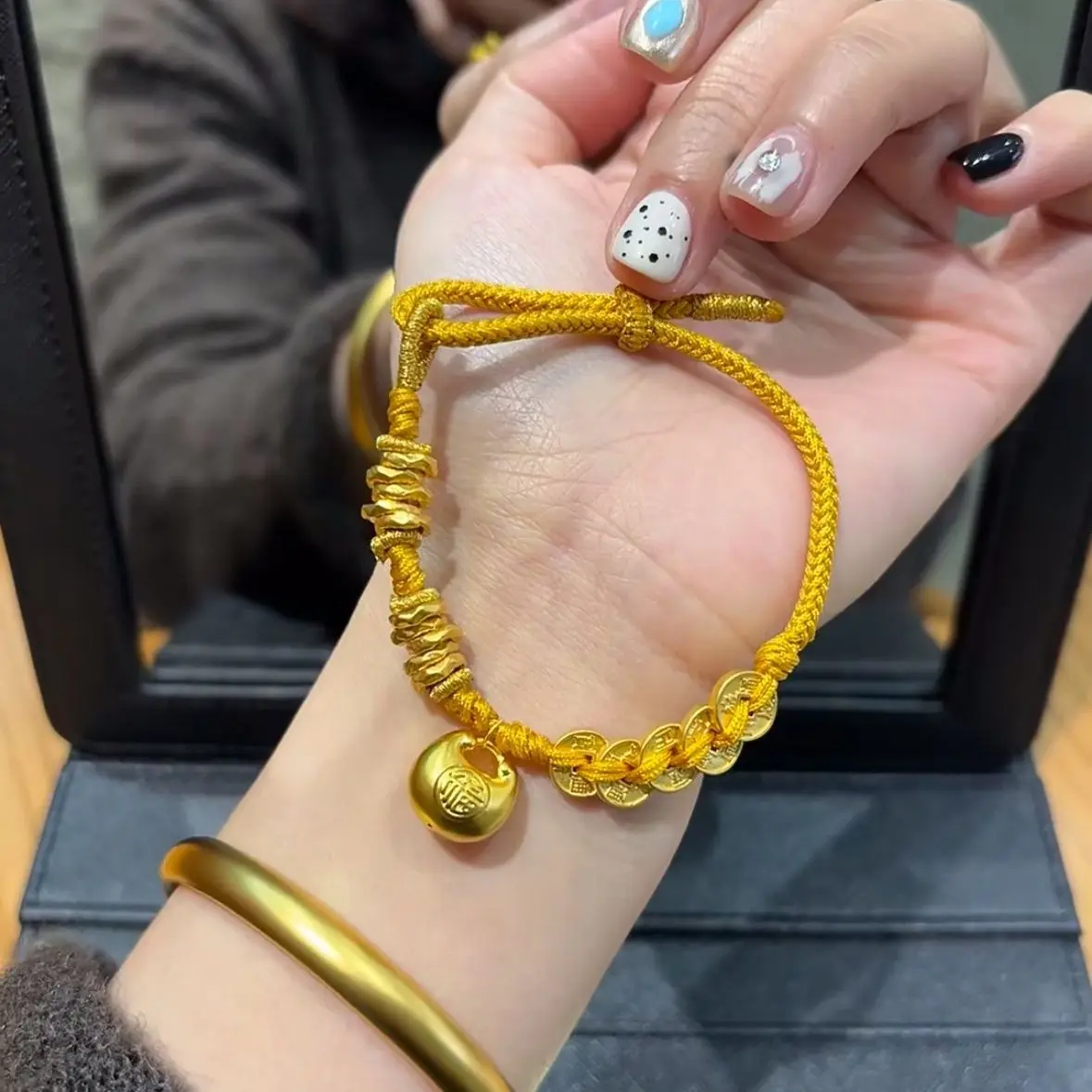 Chinese Style Lucky Wealth Attracting Golden Gourd Five Emperors Coins Handmade Braided Bracelet Vintage Sand Gold Adjustable