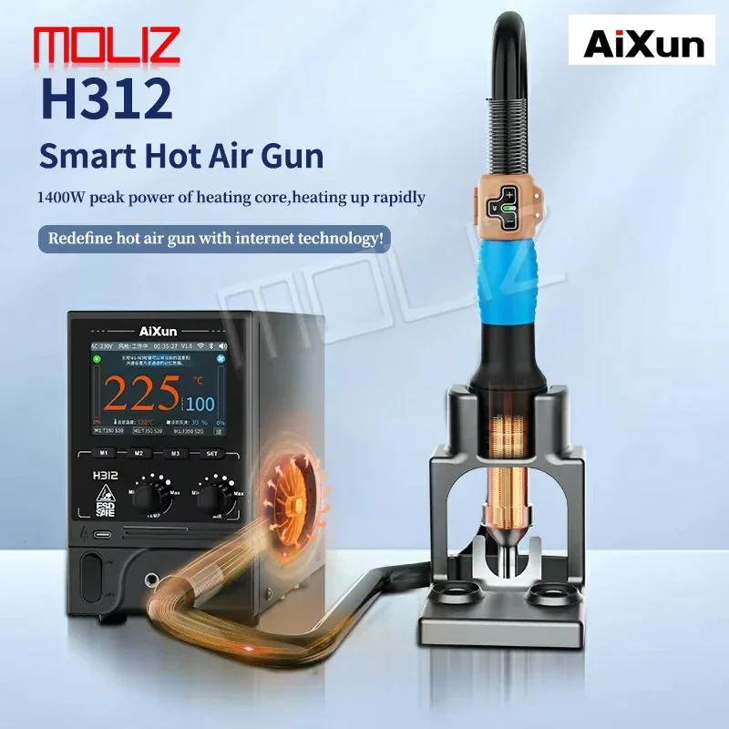 Aixun H312/H310D Rework Station Intelligent Hot Air Gun 1400W Digital High Power Heating Station with Welding Nozzle