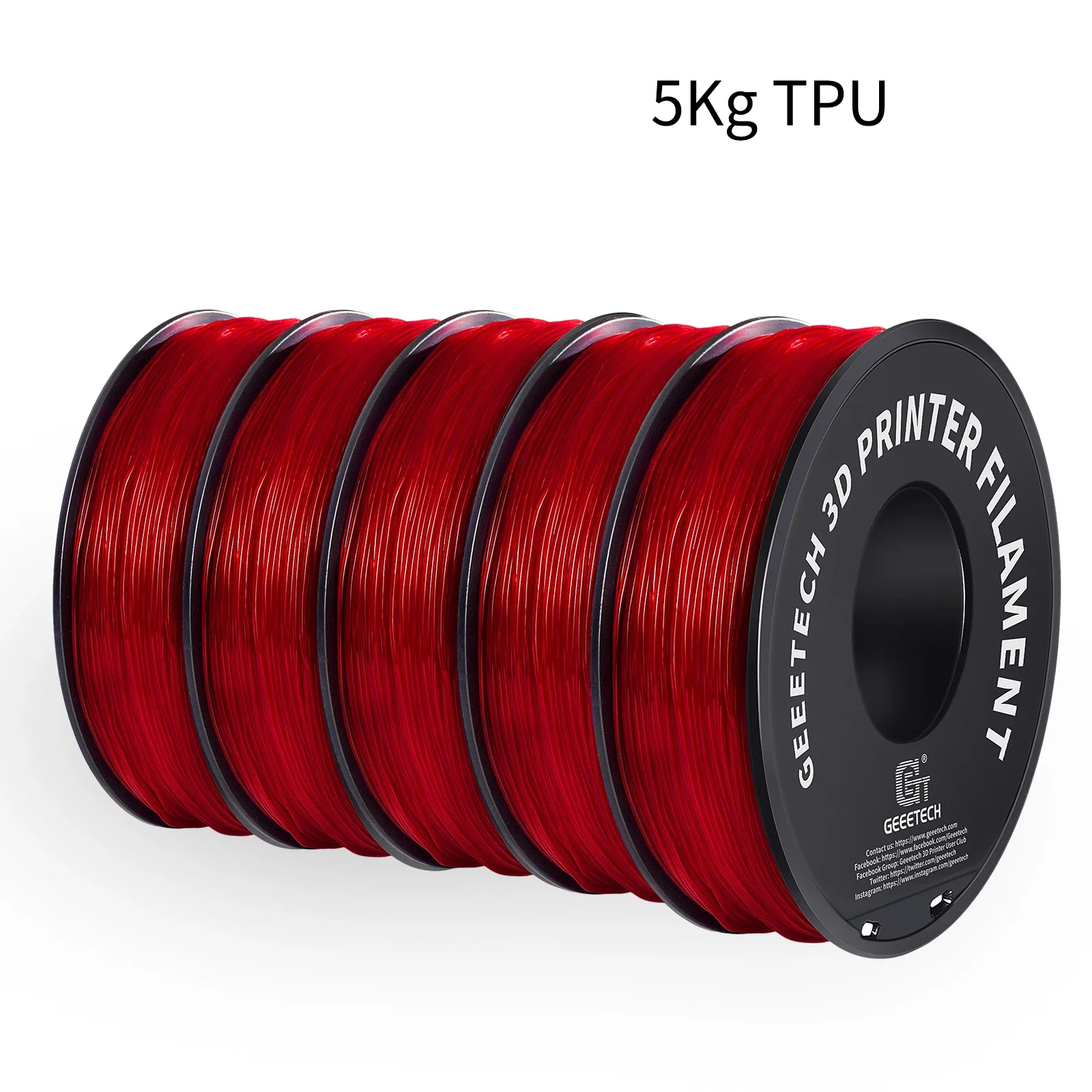 GEEETECH 5KG transparant TPU-filament, zeer elastisch flexibel materiaal, compatibel met de meeste 3D-printers, diameter 1,75 mm