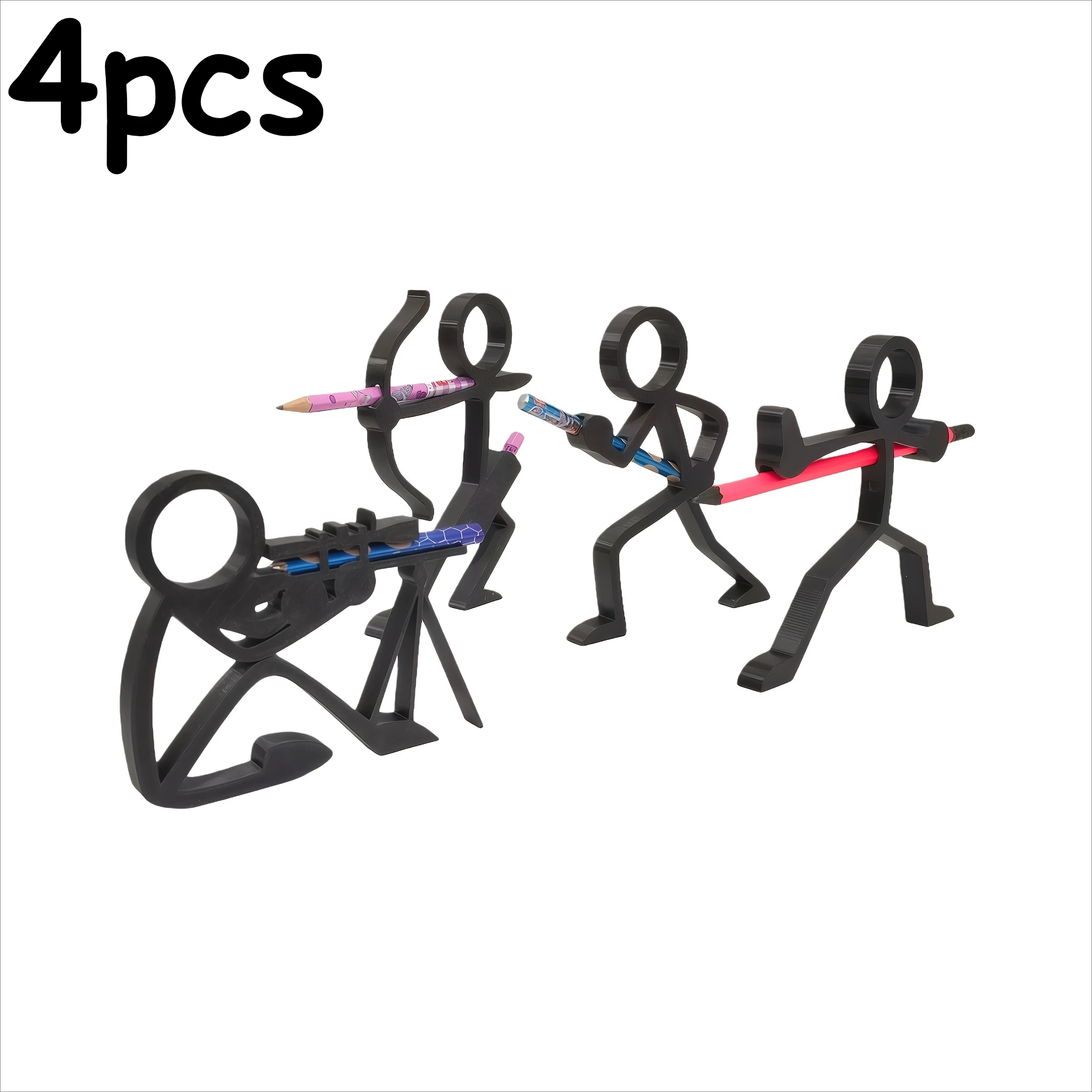 4pcs 3D Printed Stick Figure Pencil Holders, Pen Stands, Containers, Desktop Ornaments, Stationery, and Desktop Sculptures