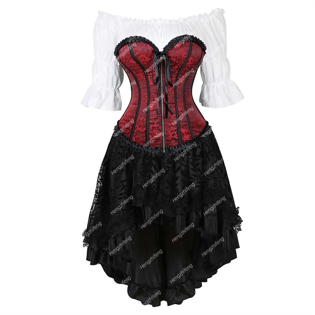 

Corset Prom Dress 3 Piece Outfits Gothic Bustier Basque Skirt Set for Women Vintage Victorian Corsets Corsage Costume Plus Size