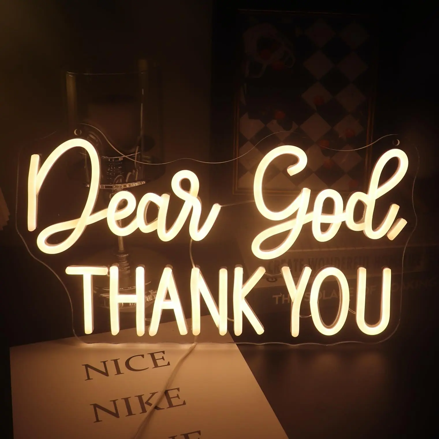 

Dear God Thank You Neon, Family Friendly, Prayer Room, Meditation Space, USB Powered, Dimmable Switch