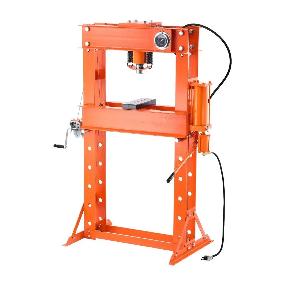 

Hydraulic Shop Press, 50 T H-Frame Pneumatic Shop Press with Press & Triangular Support, Stable Garage Floor Adjustable