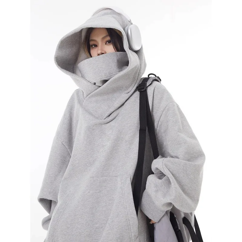 

Autumn Solid Color Turtleneck Hoodies Sweatshirts Y2K Vintage Fleece Sweatshirts Hip Hop Japanese Streetwear Oversized Hoodie