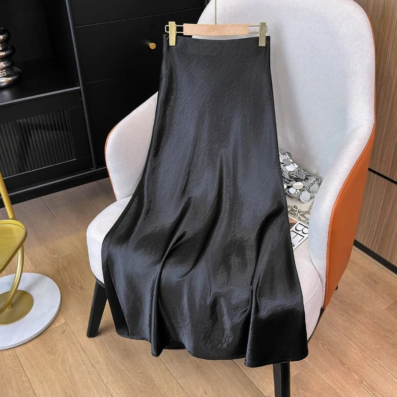 High Waist Satin Fishtail Skirt for Women Elegant Summer 2026 Fashion Temperament Skirt with Wrapped Buttocks