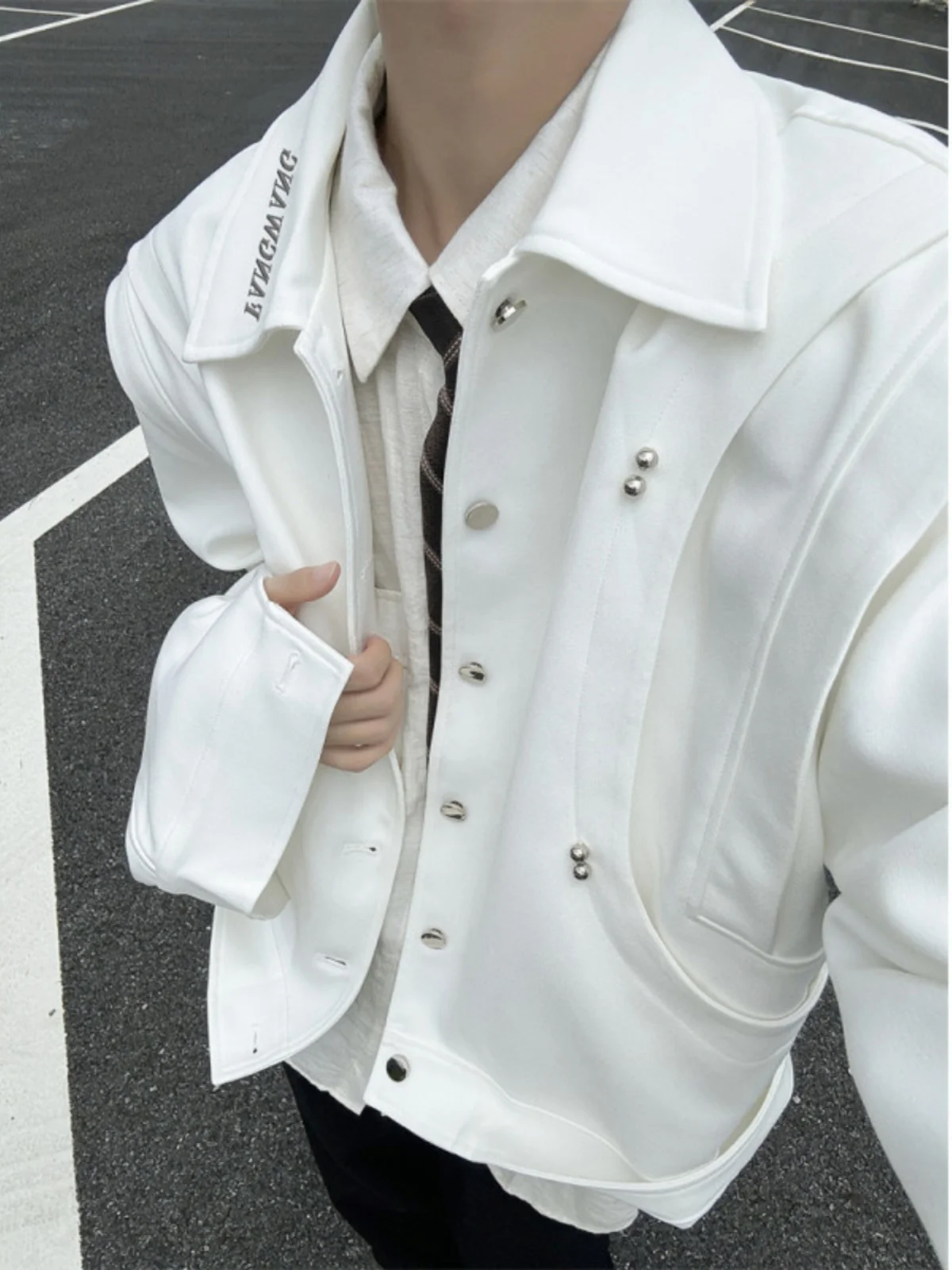 

White ort Leather Jaet Men's Spring Autumn Sle M Model High Faion Sensation Motorcycle Clothes Jaet for Teens