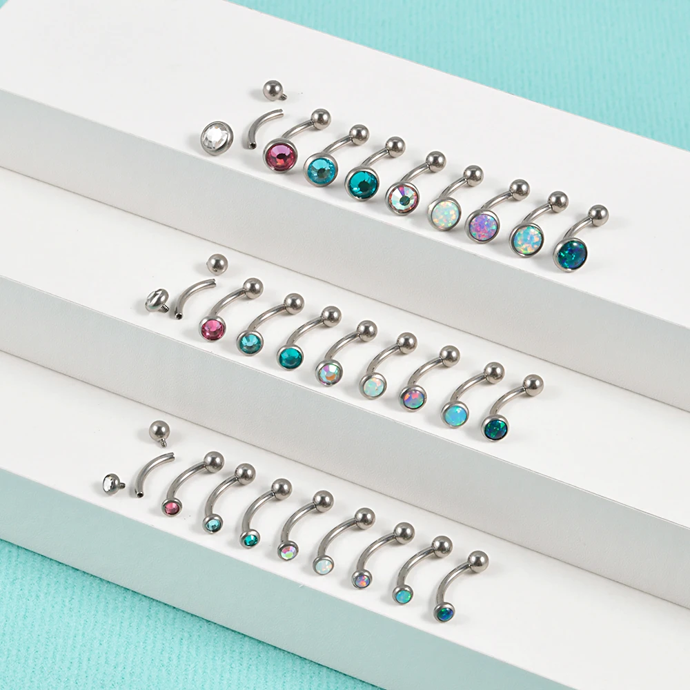 1PC Titanium Opal Eyebrow Jewelry Banana Piercings Curved Barbell Ring Tongue Piercings Helix Earring Piercings Body Jewelry 16G