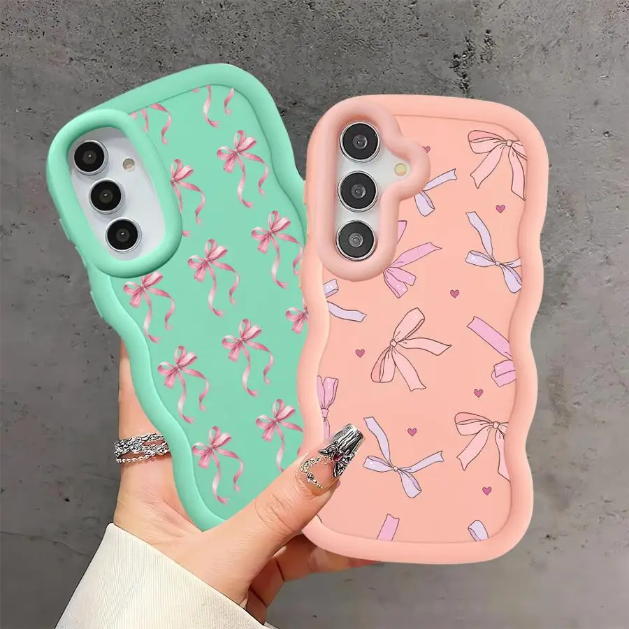 حافظة لهاتف سامسونج جالاكسي A51 A73 A04 A06 A20 A50 A05 A30 A02s A03 A52 A55 غطاء هاتف ناعم القوس الوردي #2