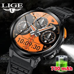 LIGE 1.85” HD Screen LED Flashlight Smart Watch Men 730mAh Large Battery BT Call Man Bracelet Waterproof Fitness Men Smartwatch