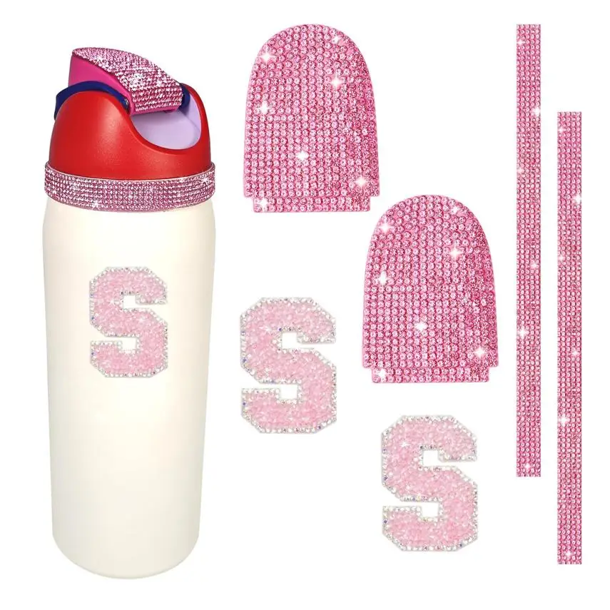 

Decorative Accessories for , Sparkling Rhinestone Letters and Sticker Accessories for 16oz 24oz 32oz 40oz Water Bottles (S, Pink
