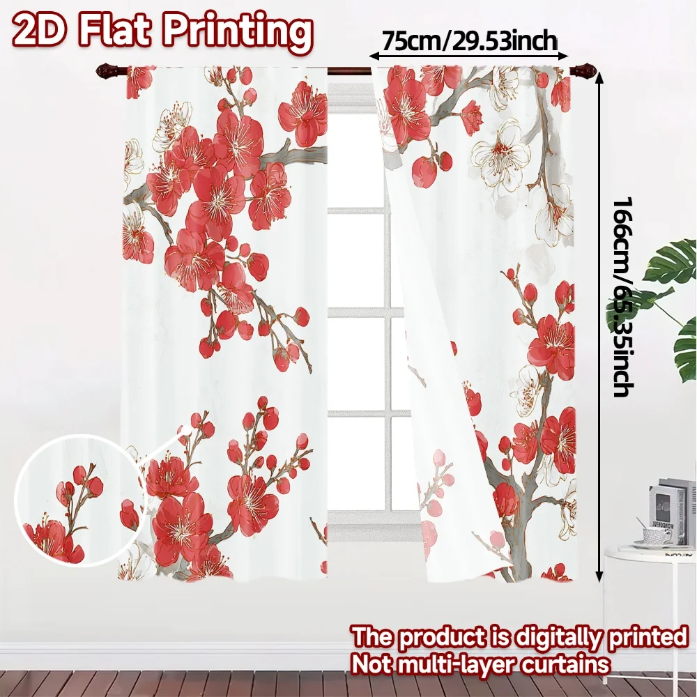 2D Flat Printing,JIT 2pcs, Curtains (Without Rod) Blooming Drapes Modern Curtains Roller Blinds Durable 100% Polyester Fabric