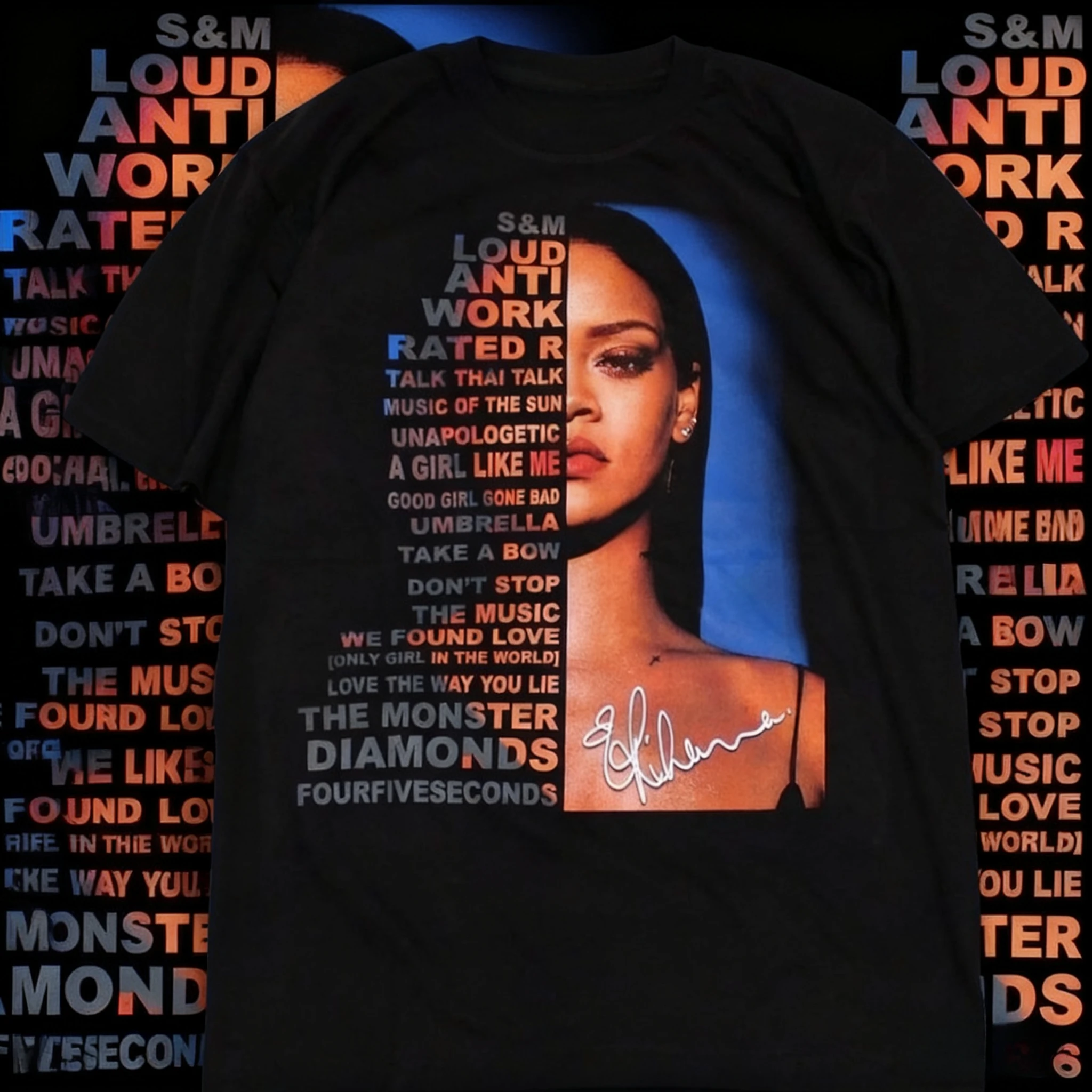 

2025 Summer Rihanna Rapper Printed T-shirt Short-sleeved Men's Hip-hop Retro Cotton Short-sleeved Loose Casual Shirt