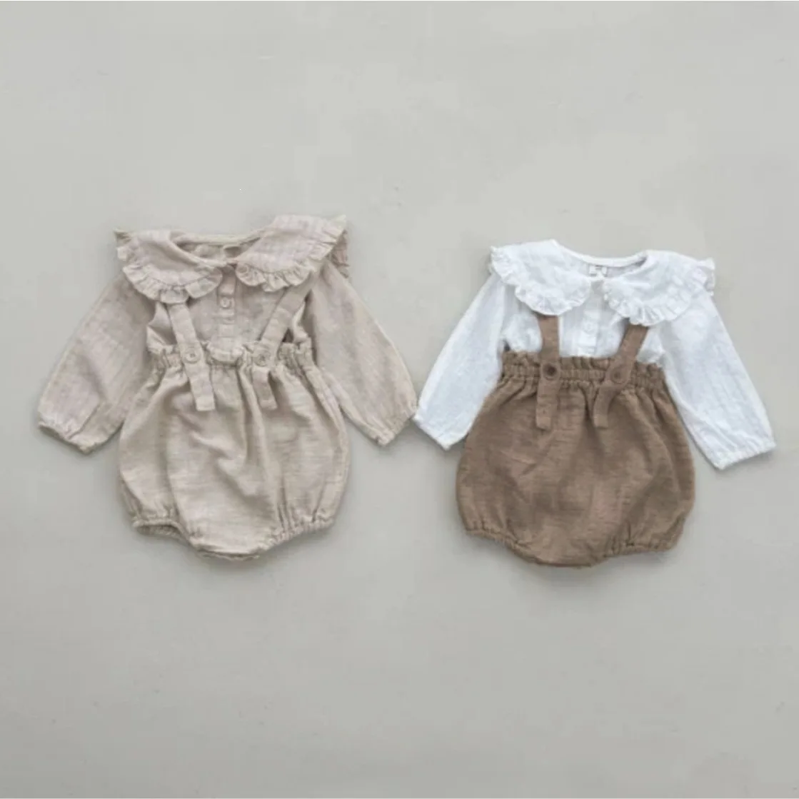 2026 Summer New Baby Sleeveless Strap Bodysuit For Boy Girl Newborn Solid Vintage Overalls Cotton Toddler Casual Jumpsuit