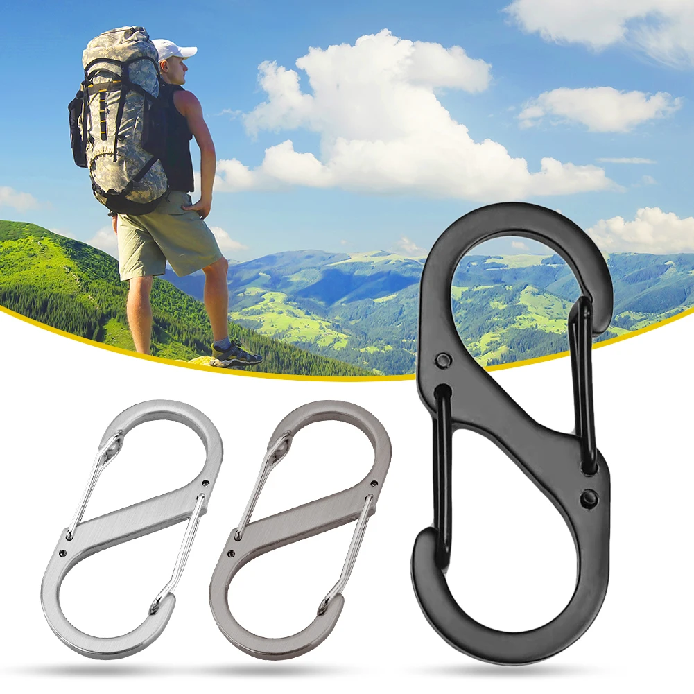 Mosquetón tipo S de acero inoxidable con cerradura, Mini llavero con gancho antirrobo para acampar al aire libre, hebilla para mochila, herramienta de bloqueo de llave, 10 Uds.