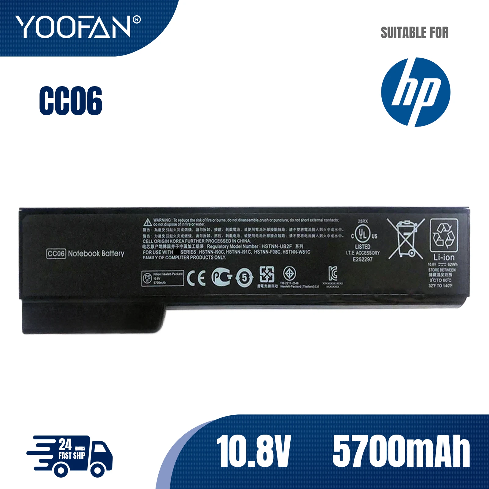 

Аккумулятор YOOFAN CC06 для Hp ProBook 6460b 6470b 6560b 6360b 6465b 6475b 6565b EliteBook 8460p 8470p 8560p 8460w 8470w 8570p