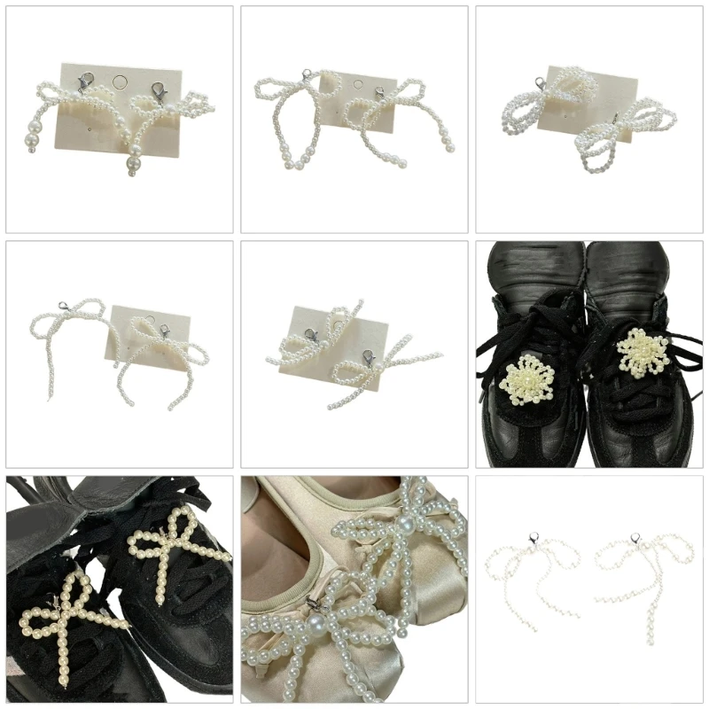 Bowknot Charm with Imitation Pearl Ornament DIYs Keychain Shoe Buckle Ornament