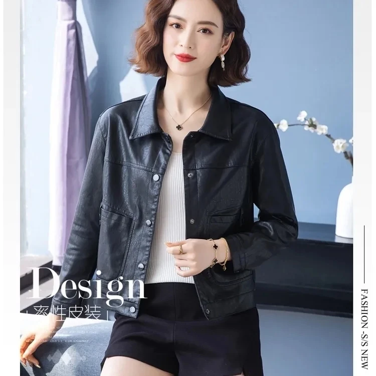 Jaqueta de couro feminina estilo curto 2025 primavera e outono nova versão coreana moda casual versátil pequena jaqueta pu topo