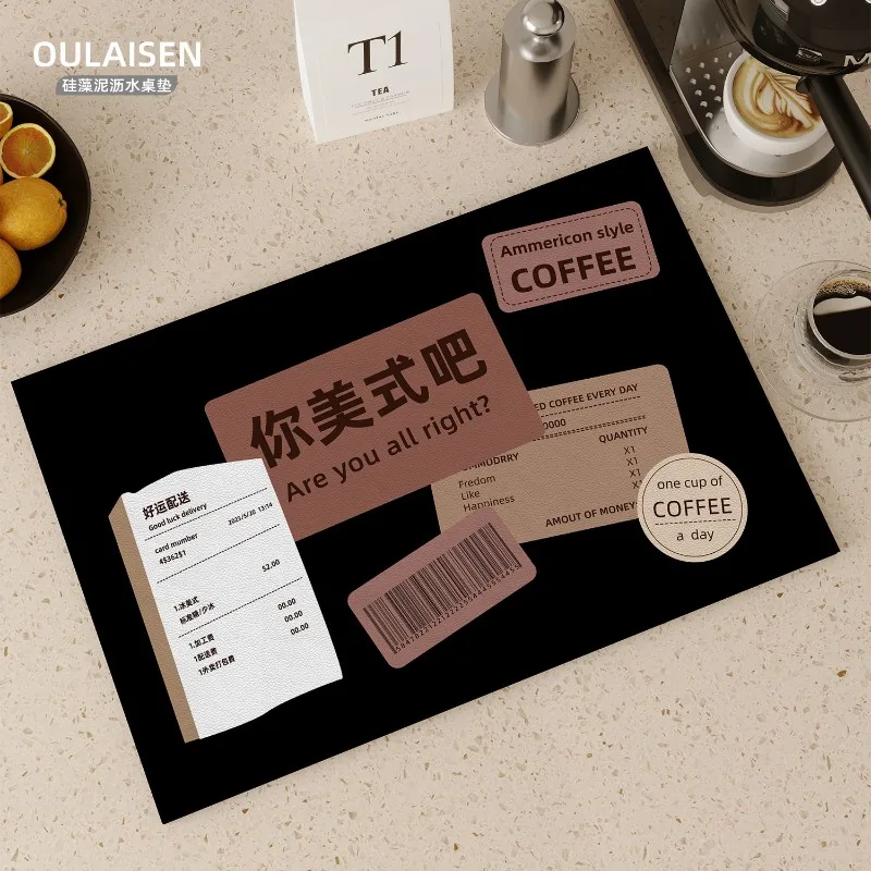 

Stylish Pattern Diatomaceous Earth Coffee Machine Absorbent Mat Kitchen Counter Drying Mat Tableware Dish Pad Heat-Resistant