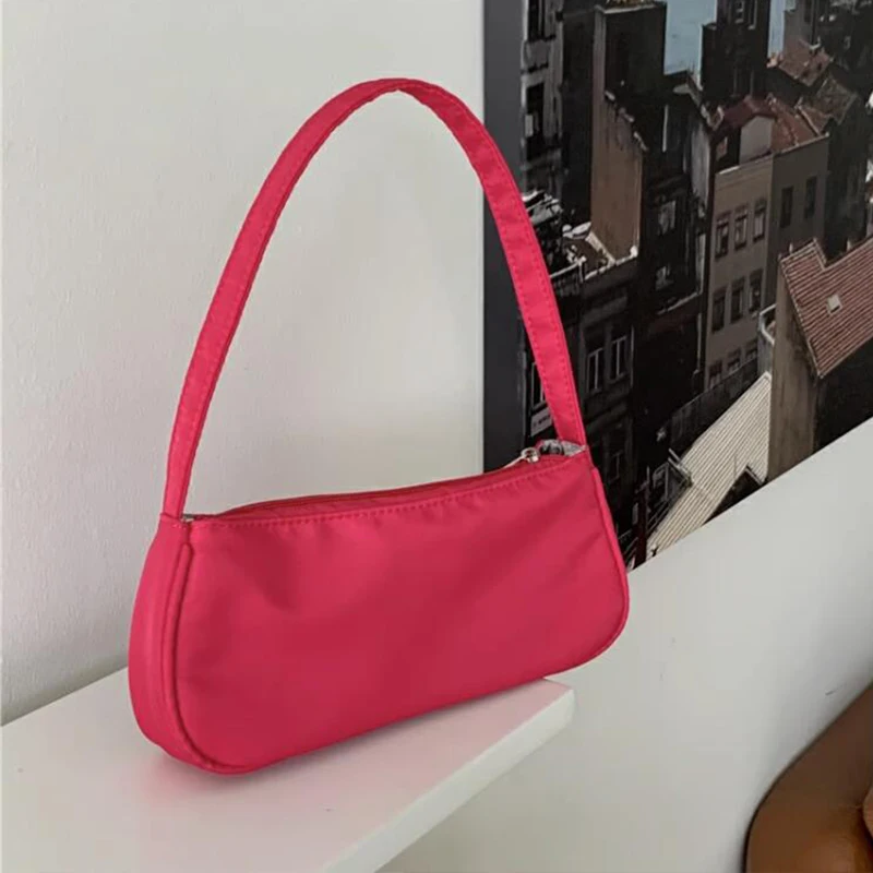 Women Oxford Solid Color Shoulder Hobos Bag Zipper Small Crescent Handbags Luxury Designer Retro Ladies Underarm Top Handle Bags