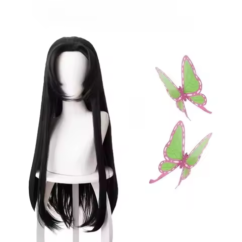 Anime Kochou Kanae Wig Kimetsu no Yaiba Cosplay Synthetic Black Long Heat Resistant Synthetic Hair Wigs Halloween Party