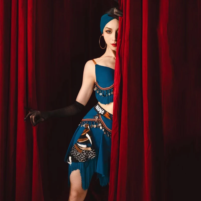 New Women'S Rumba Latin Dance Competition Suits Sexy Sequins Fringed Latin Dance Clothing Stage Latin Dance Costume SL13162