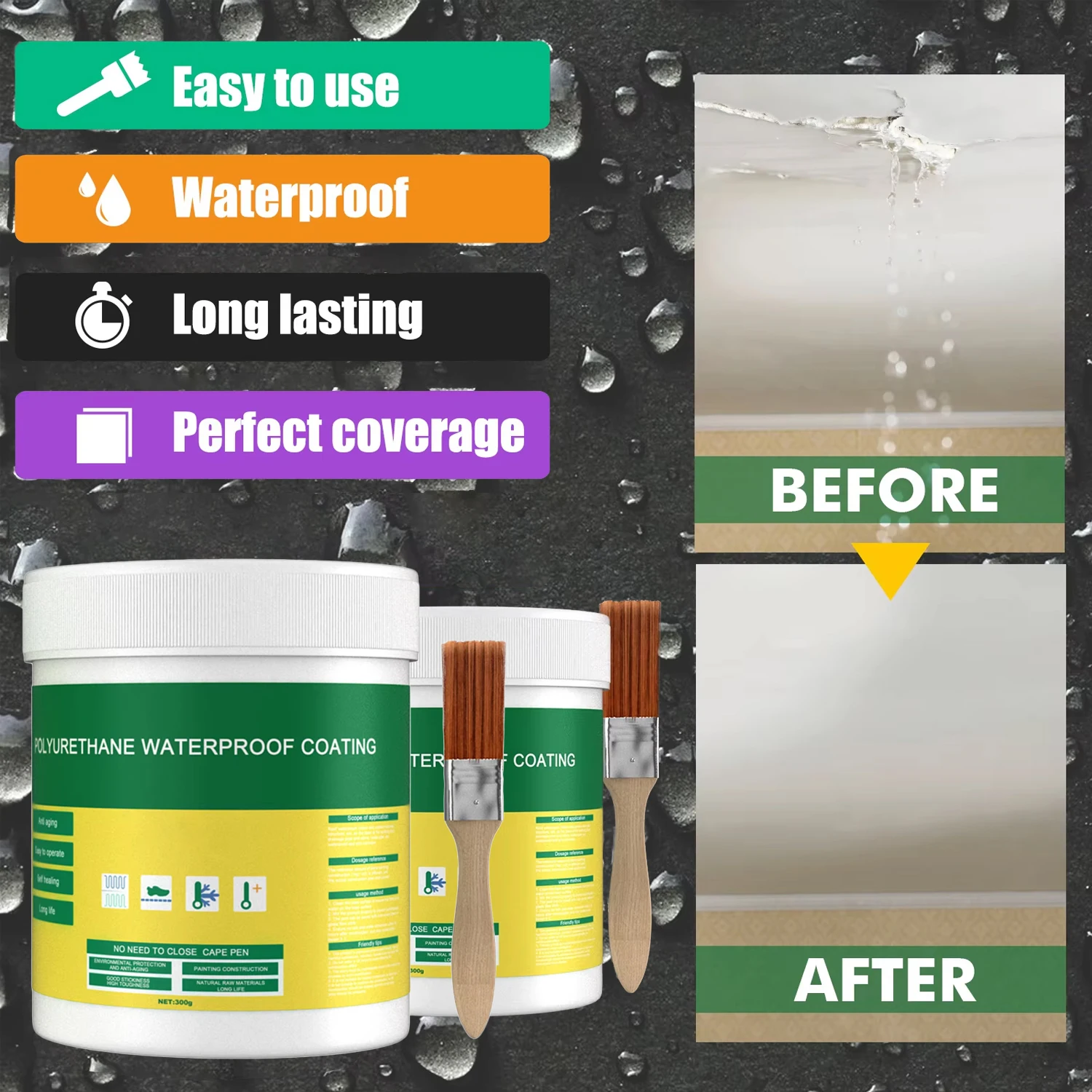 300ml Waterproof Coating Sealant Agent Transparent Invisible Paste Glue With Brush Restore Adhesive Roof Bathroom Repair Glue